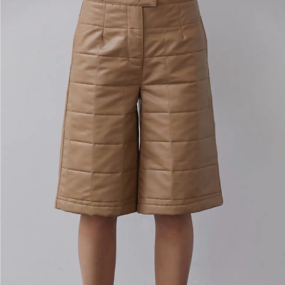 Tan Quilted Women's Vegan Leather Shorts